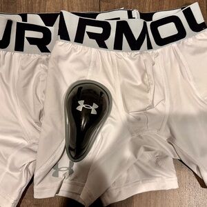 Under Armour White Boxer Briefs with Black Protective Cup